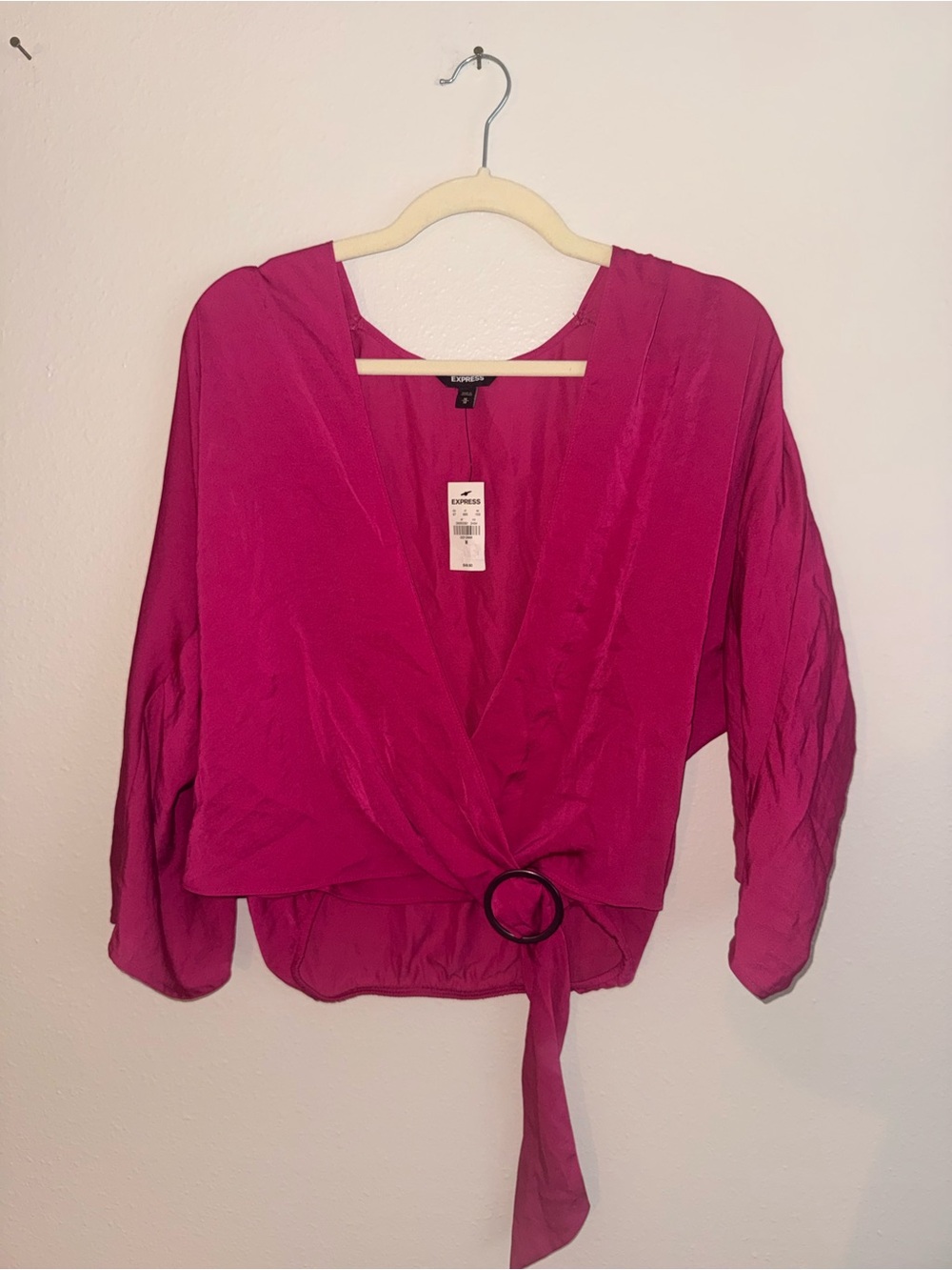 Express Hot Pink Ring-Tie Wrap Blouse